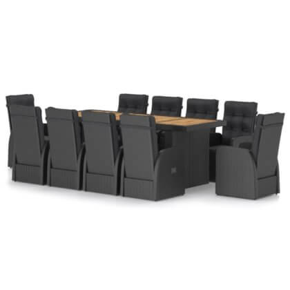 Diner Tuinmeubelset 11-delig met Accacia hardhout tafelblad en Zwart poly rattan met kussens